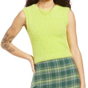 Neon green fuzzy sweater vest